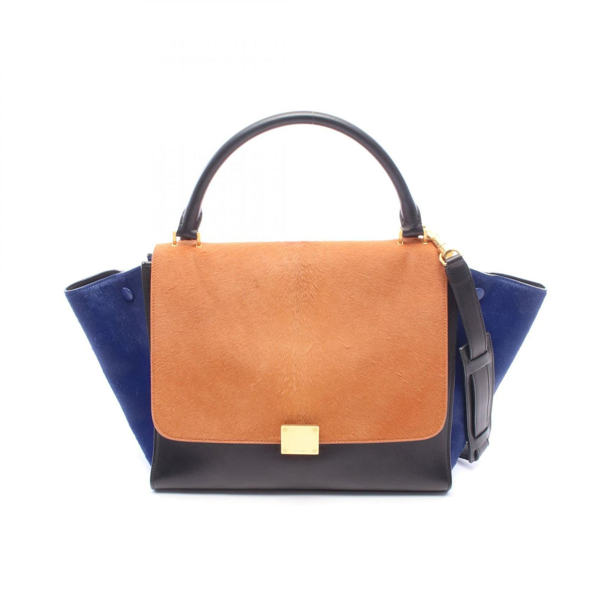 Celine Handbag Trapeze Medium 2-Way Brown Black Blue Leather