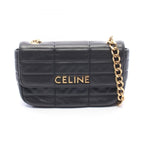 Celine Shoulder Bag Monochrome Black Leather Matelasse Chain