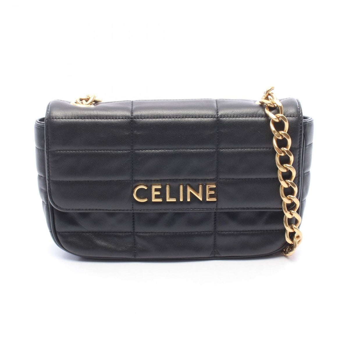 Celine Shoulder Bag Monochrome Black Leather Matelasse Chain