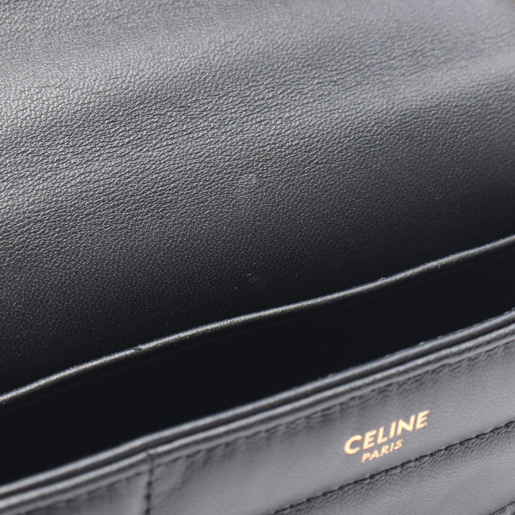 Celine Shoulder Bag Monochrome Black Leather Matelasse Chain — view 6