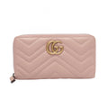 Gucci Round Wallet GG Marmont Zip Around Light Pink Leather