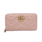 Gucci Round Wallet GG Marmont Zip Around Light Pink Leather