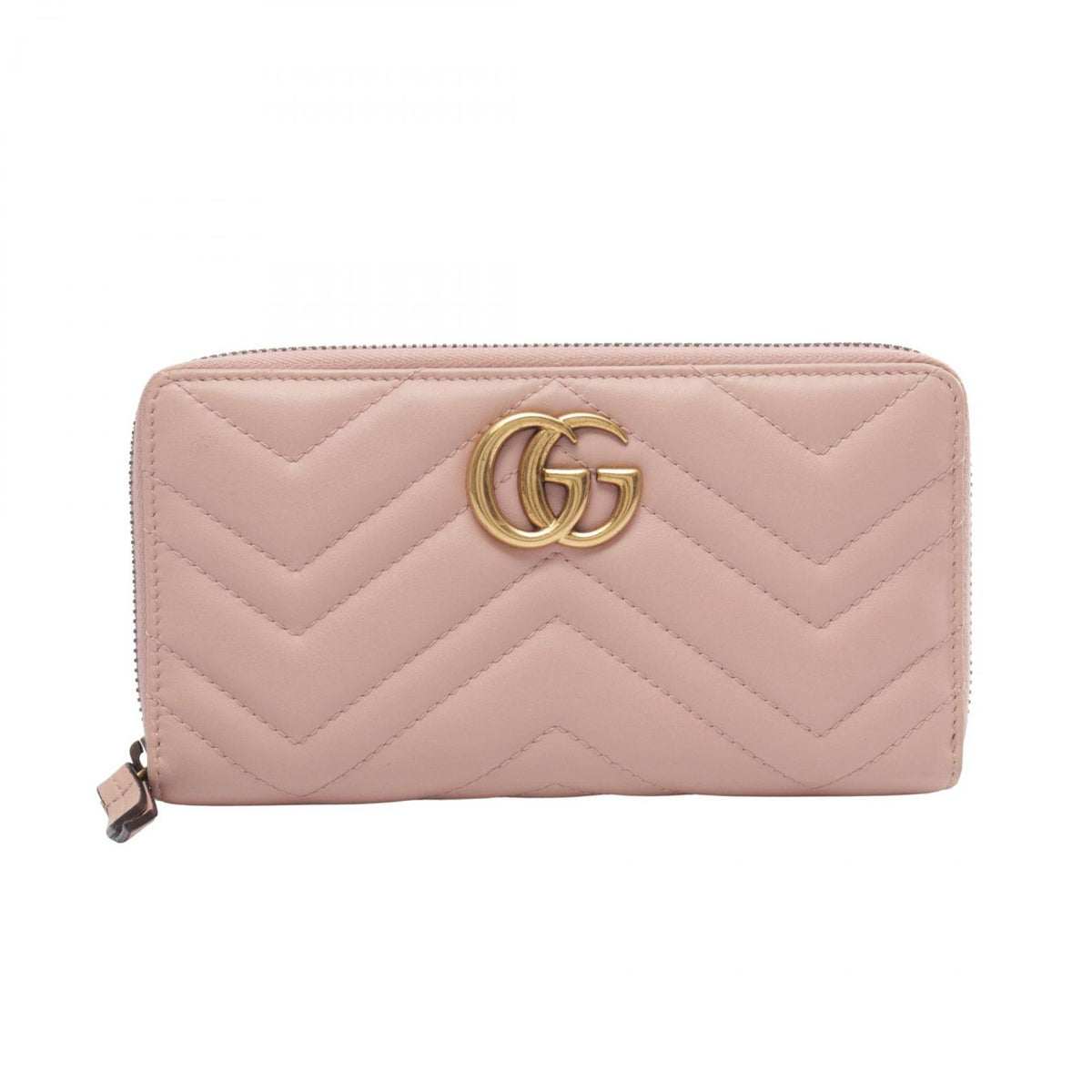 Gucci Round Wallet GG Marmont Zip Around Light Pink Leather