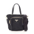 Prada Tote Bag 2-Way Black Nylon Saffiano Leather Triangle Logo