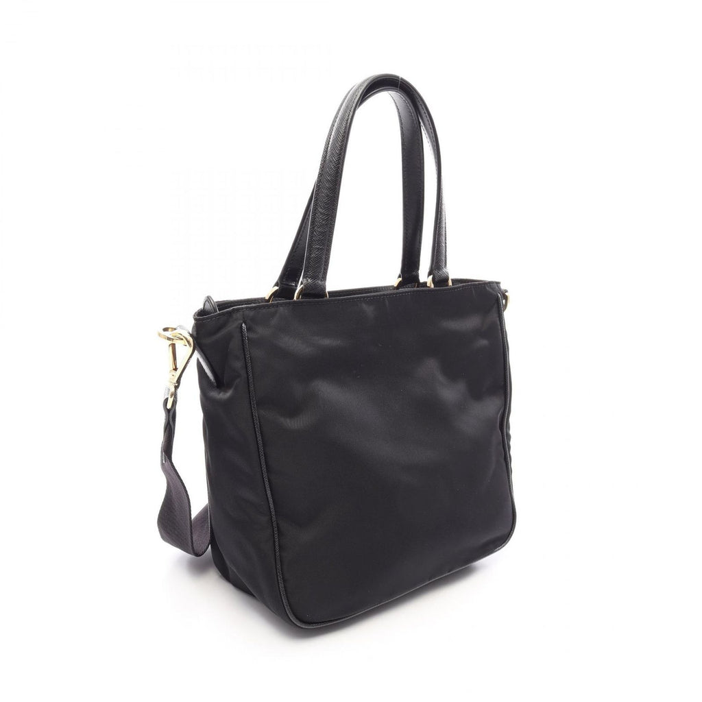 Prada Tote Bag 2-Way Black Nylon Saffiano Leather Triangle Logo — view 2