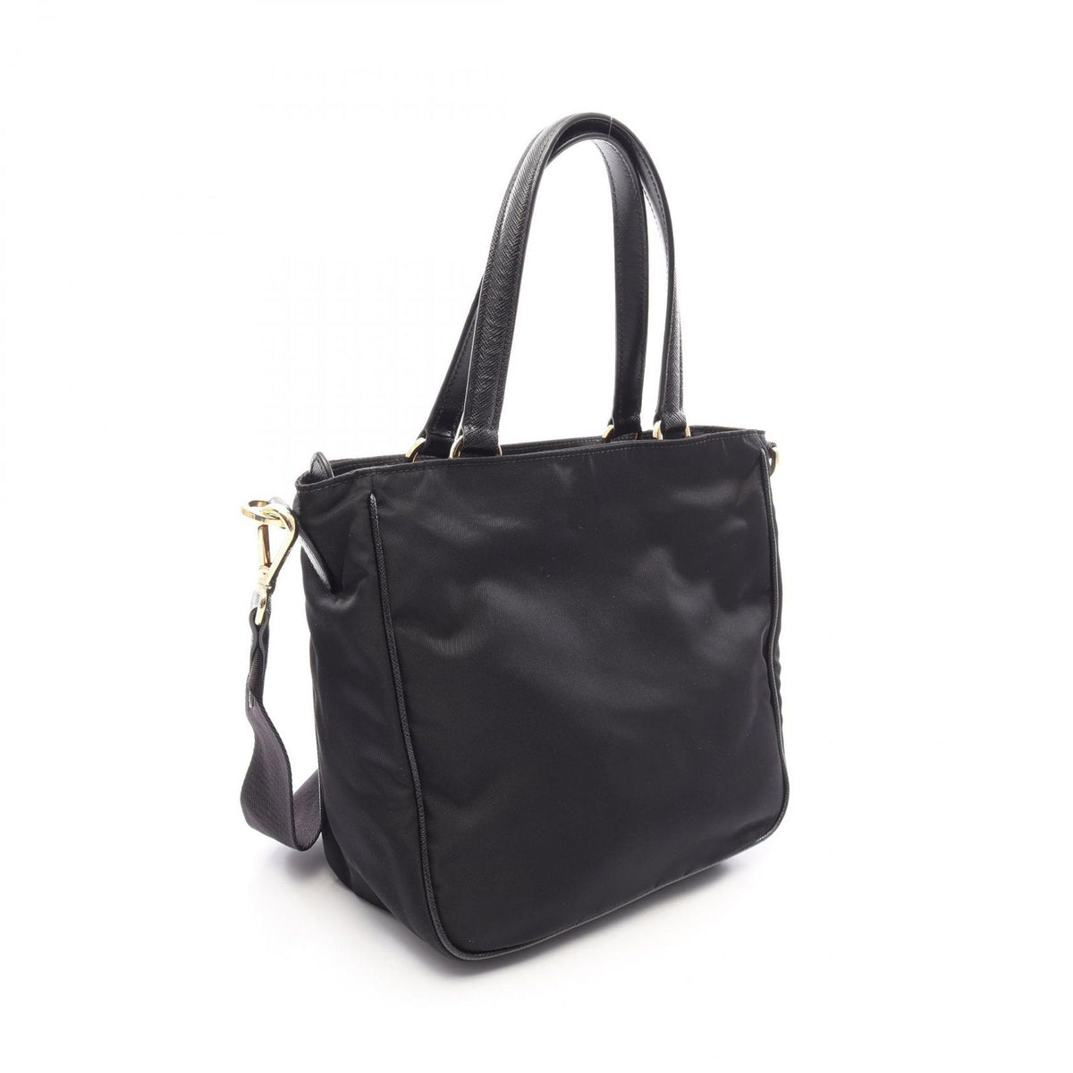 Prada Tote Bag 2-Way Black Nylon Saffiano Leather Triangle Logo — view 2