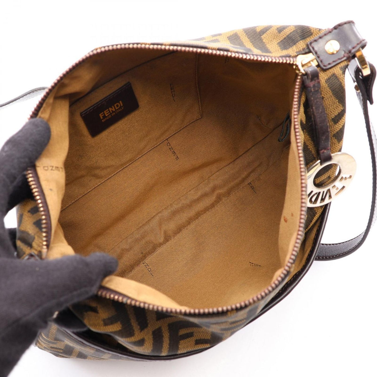 Fendi Shoulder Bag Zucca Brown Black Canvas Leather — view 3