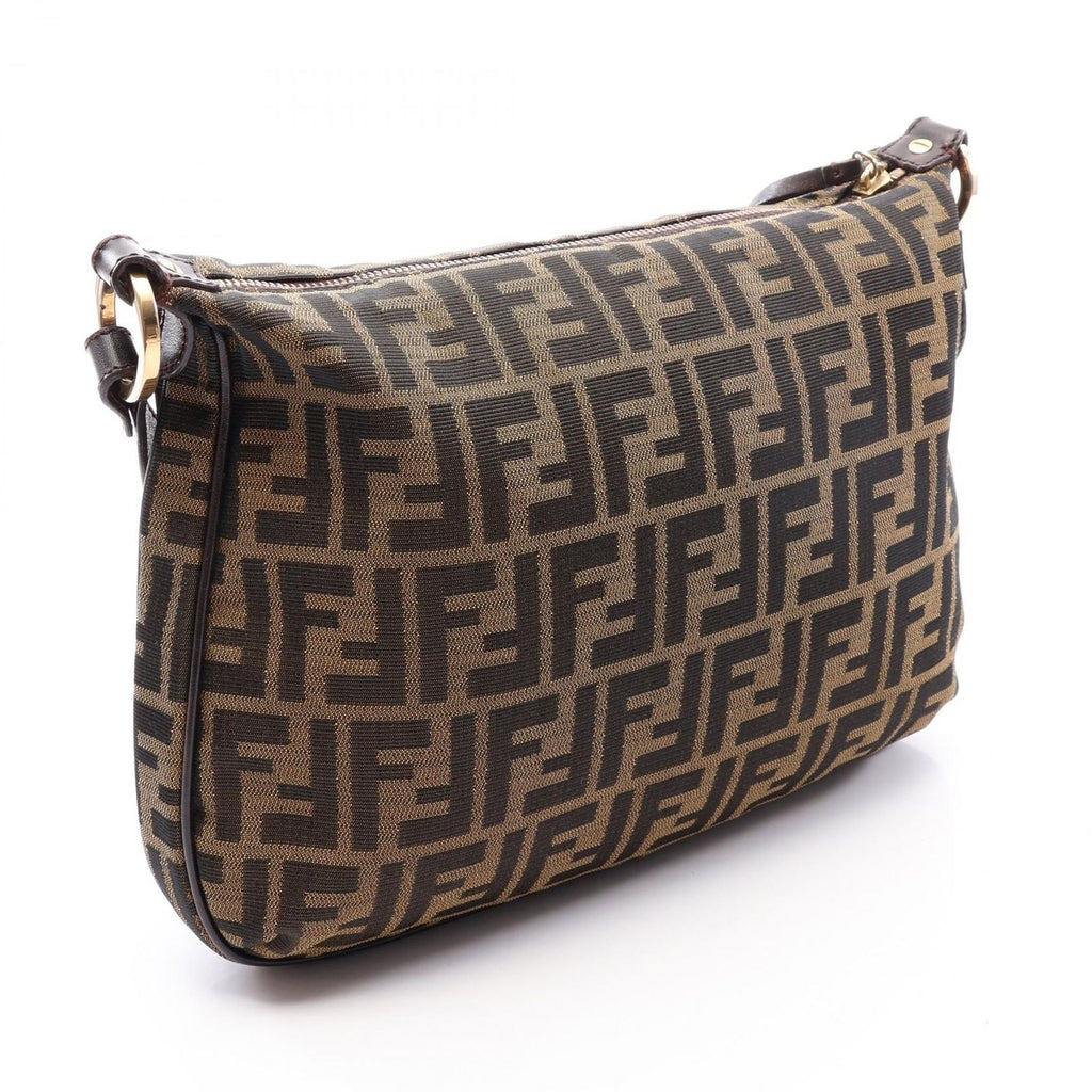 Fendi Shoulder Bag Zucca Brown Black Canvas Leather — view 2