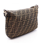 Fendi Shoulder Bag Zucca Brown Black Canvas Leather — view 2