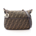 Fendi Shoulder Bag Zucca Brown Black Canvas Leather