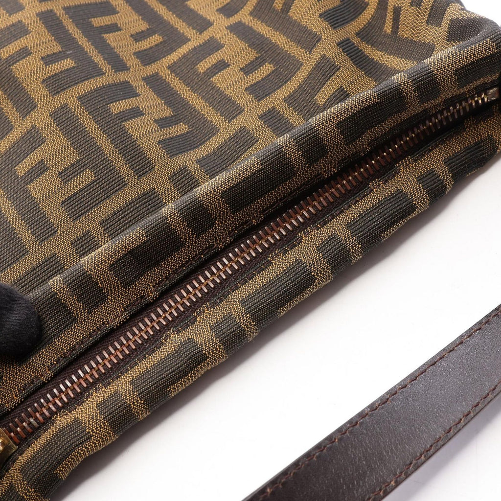 Fendi Shoulder Bag Zucca Brown Black Canvas Leather — view 5