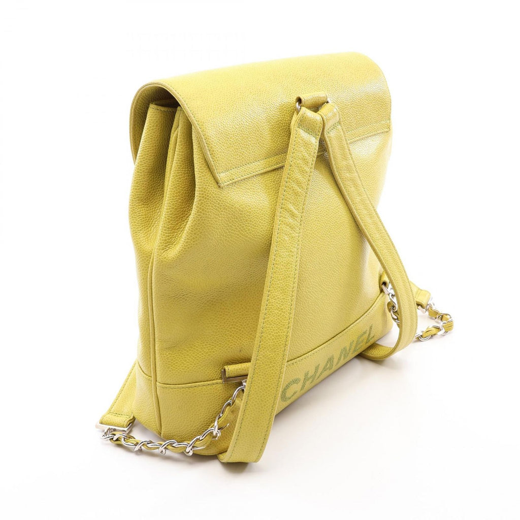 Chanel Backpack CC Logo Yellow Caviar Leather Chain — view 2