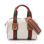 Gucci GG Canvas Sherry Line 2-Way Ivory Pink Green Mini Boston Bag