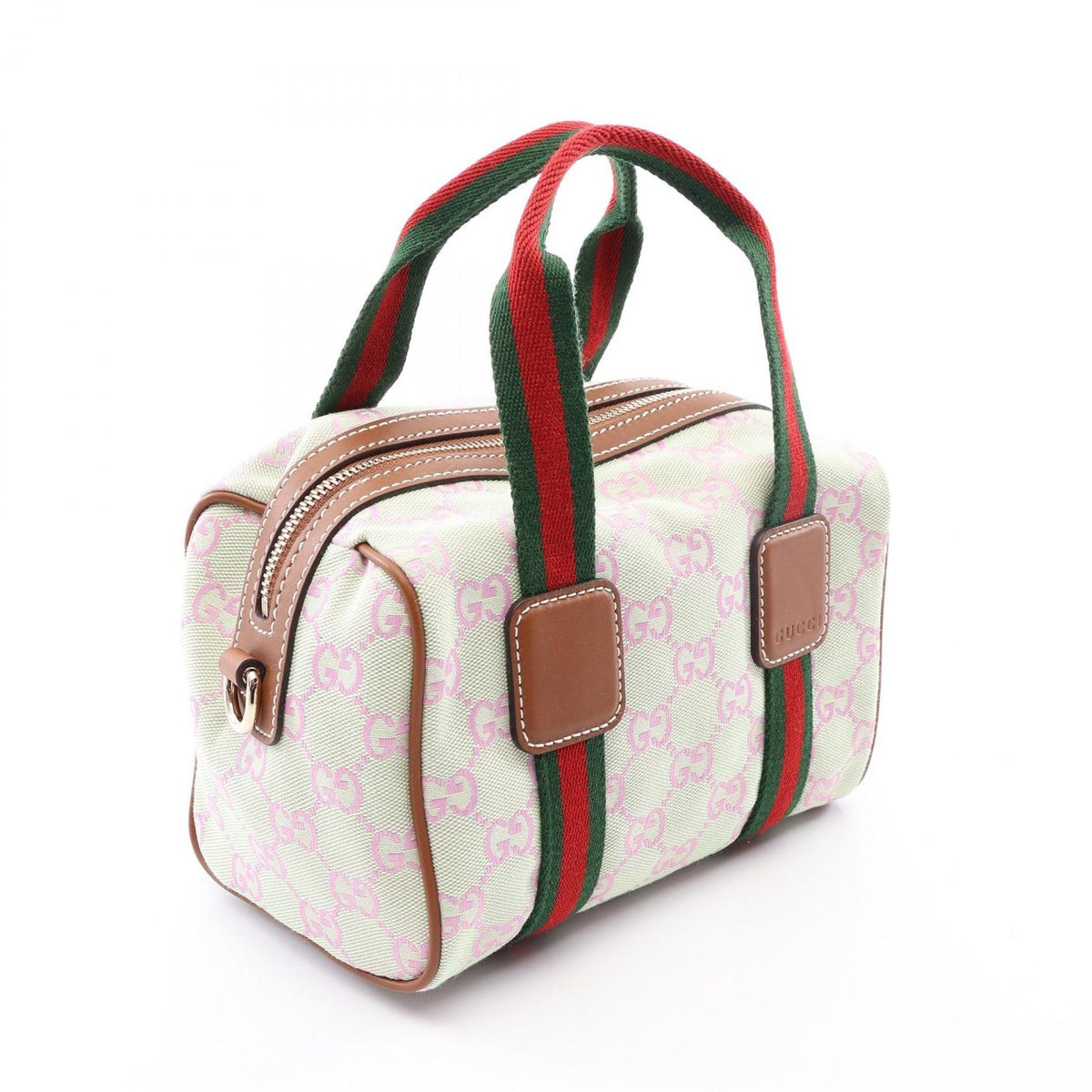 Gucci GG Canvas Sherry Line 2-Way Ivory Pink Green Mini Boston Bag — view 2