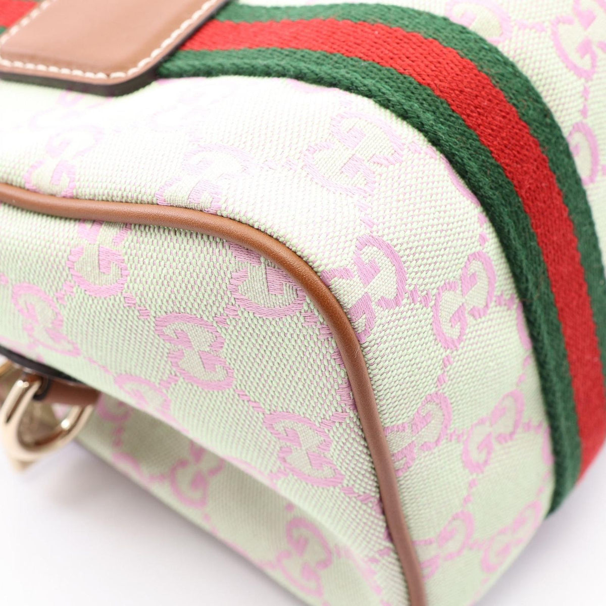 Gucci GG Canvas Sherry Line 2-Way Ivory Pink Green Mini Boston Bag — view 5