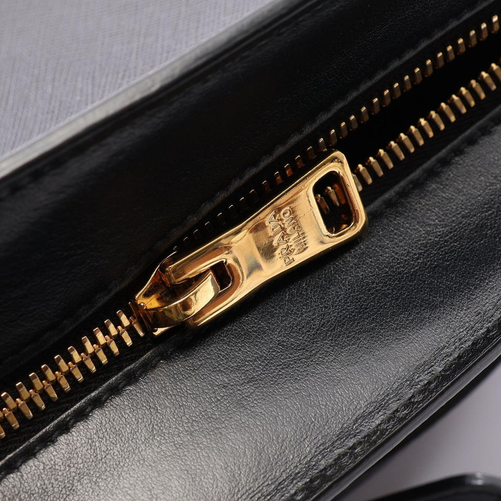 Prada Shoulder Bag Saffiano Soft Calfskin Black Leather Metal Logo — view 7