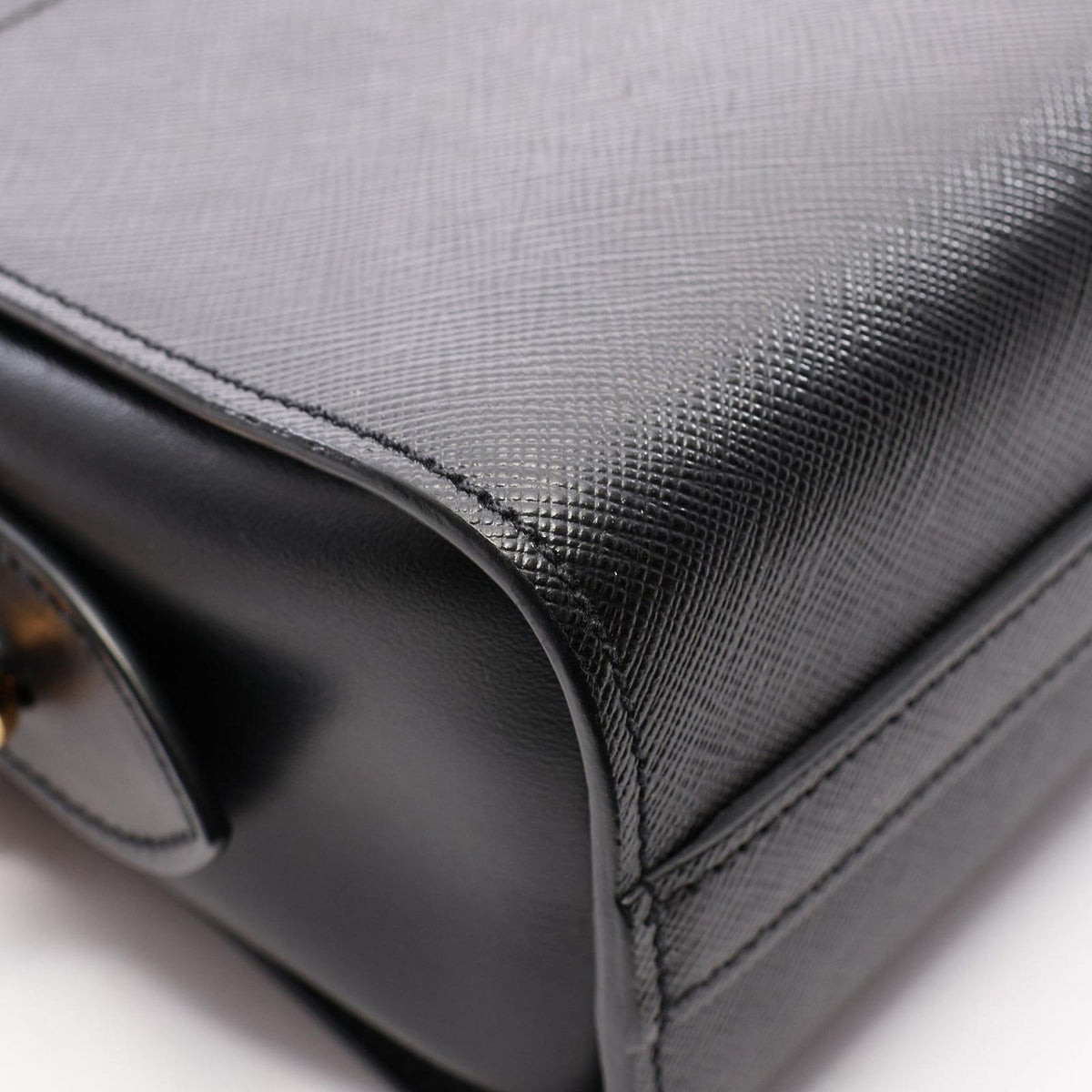 Prada Shoulder Bag Saffiano Soft Calfskin Black Leather Metal Logo — view 5
