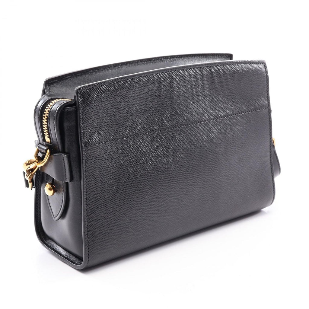 Prada Shoulder Bag Saffiano Soft Calfskin Black Leather Metal Logo — view 2