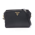 Prada Shoulder Bag Saffiano Soft Calfskin Black Leather Metal Logo