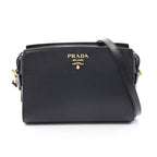 Prada Shoulder Bag Saffiano Soft Calfskin Black Leather Metal Logo