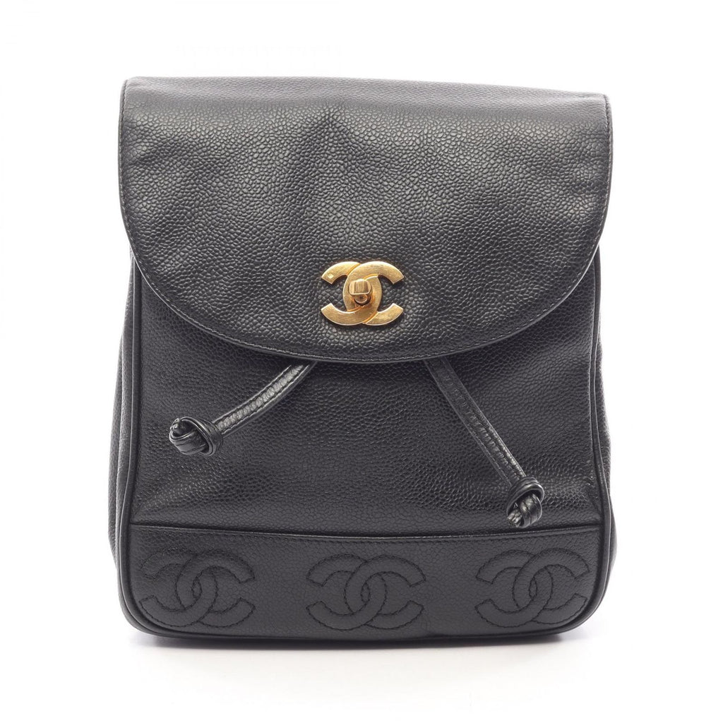 Chanel Backpack Triple Coco Black Caviar Leather Chain
