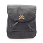 Chanel Backpack Triple Coco Black Caviar Leather Chain