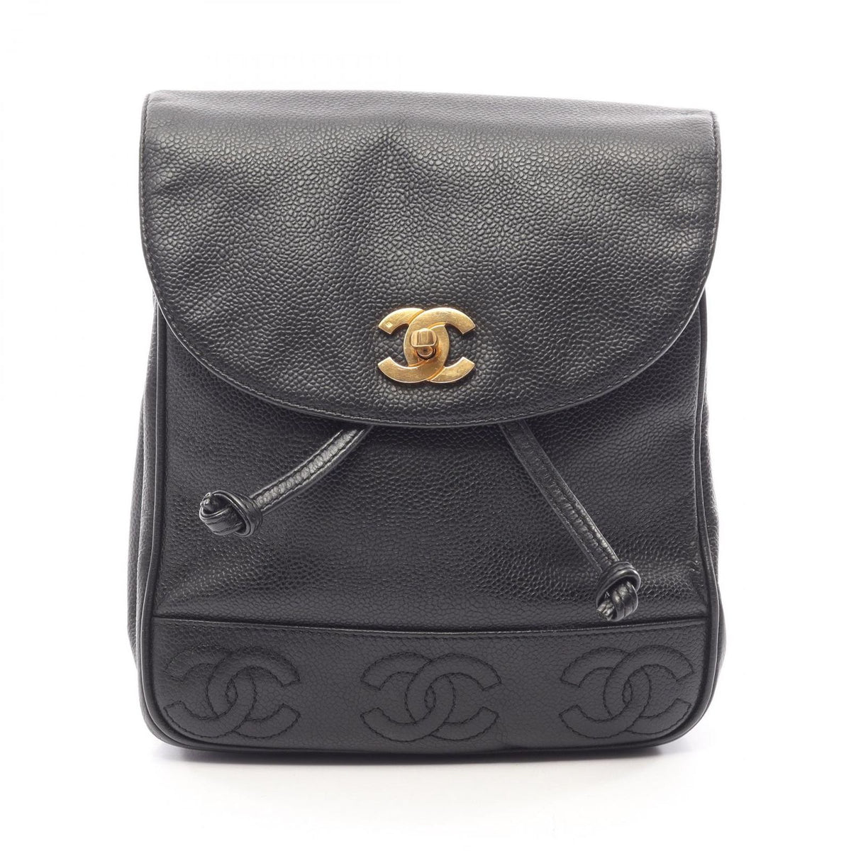 Chanel Backpack Triple Coco Black Caviar Leather Chain