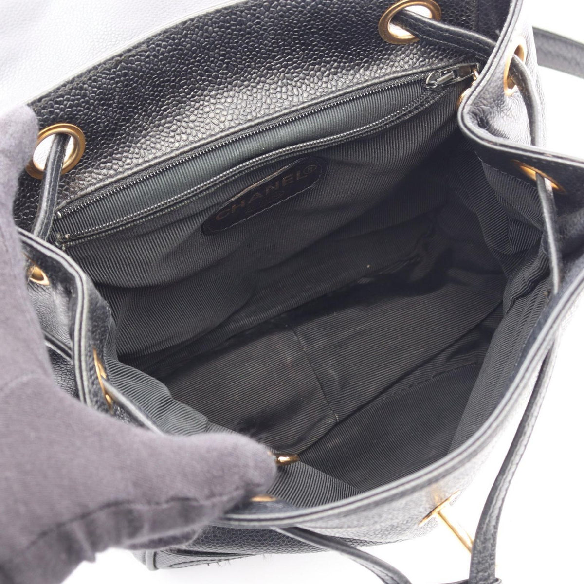 Chanel Backpack Triple Coco Black Caviar Leather Chain — view 3