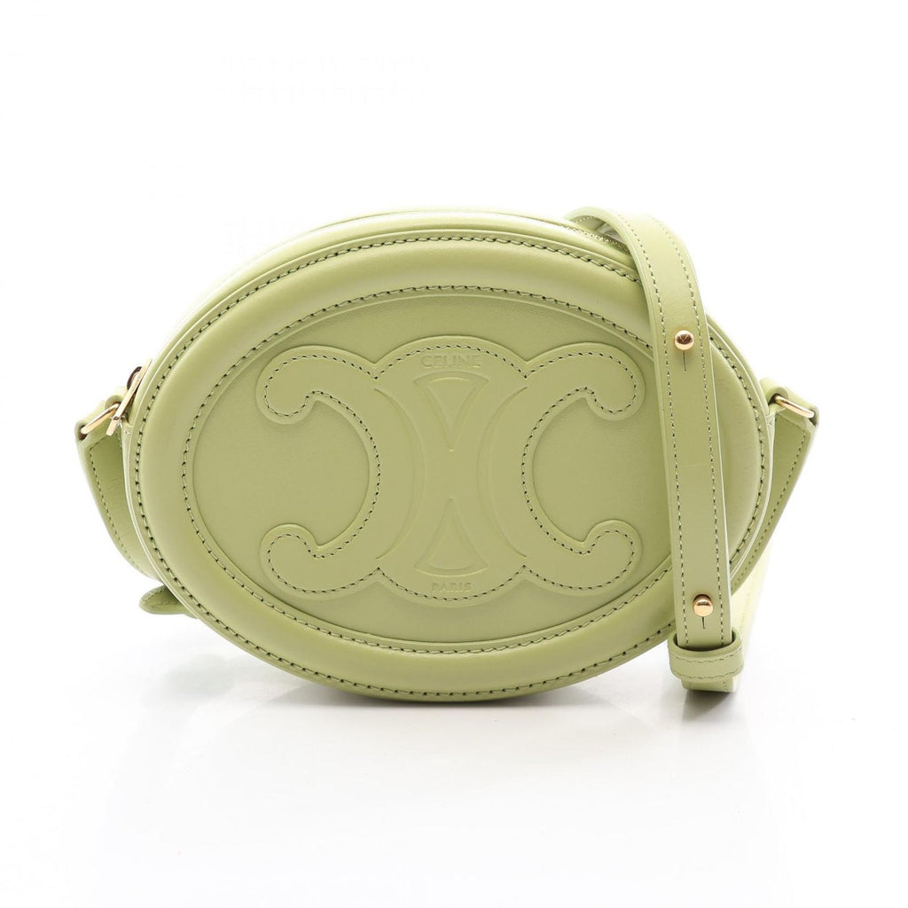 Celine Shoulder Bag Triomphe Oval Purse Cuir Light Green Leather Perth