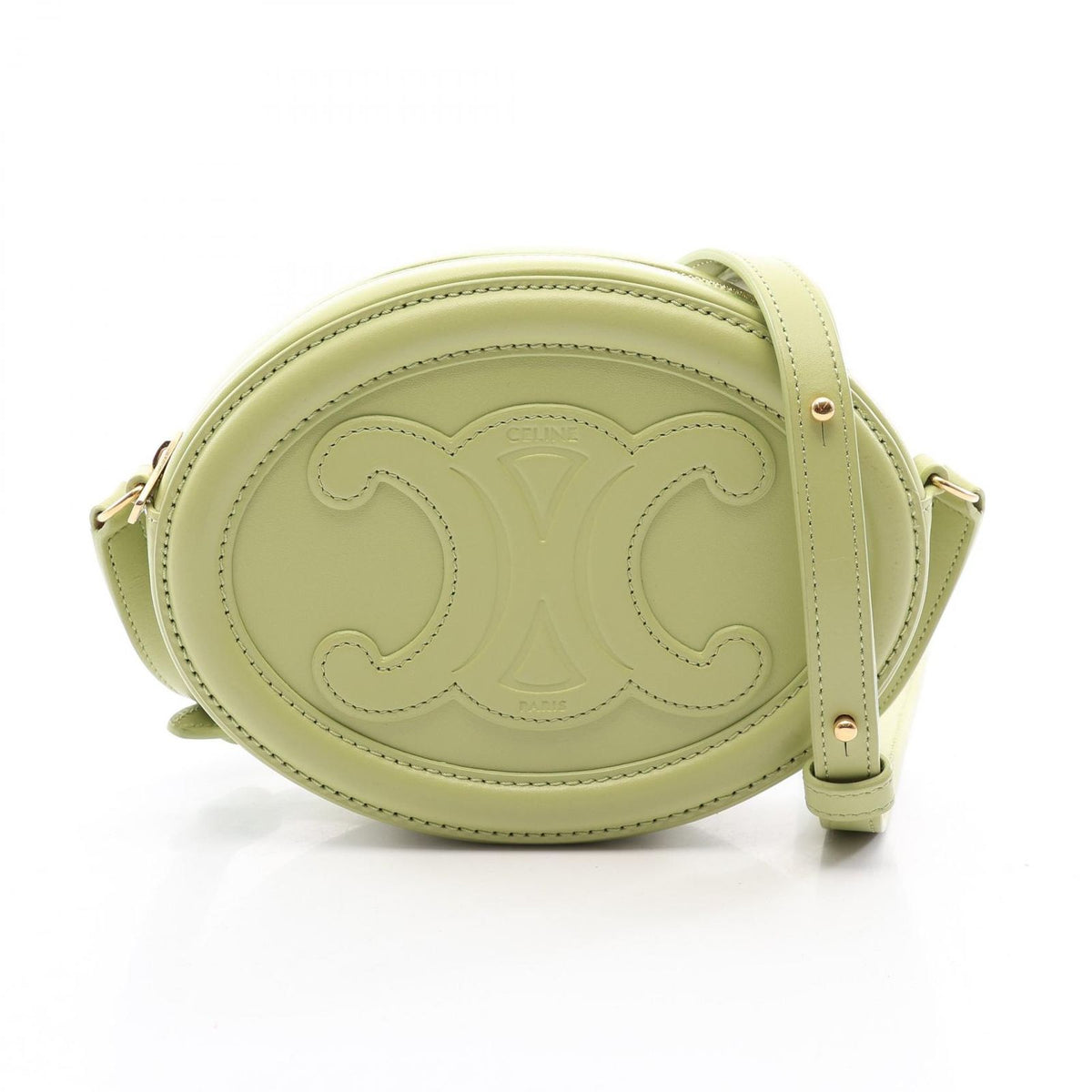 Celine Shoulder Bag Triomphe Oval Purse Cuir Light Green Leather Perth