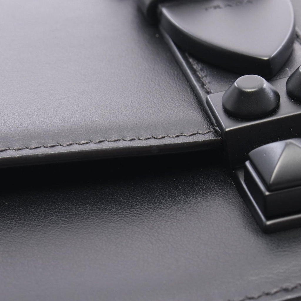 Prada Shoulder Bag City Calfskin Saffi Electra Studs Black Leather — view 7