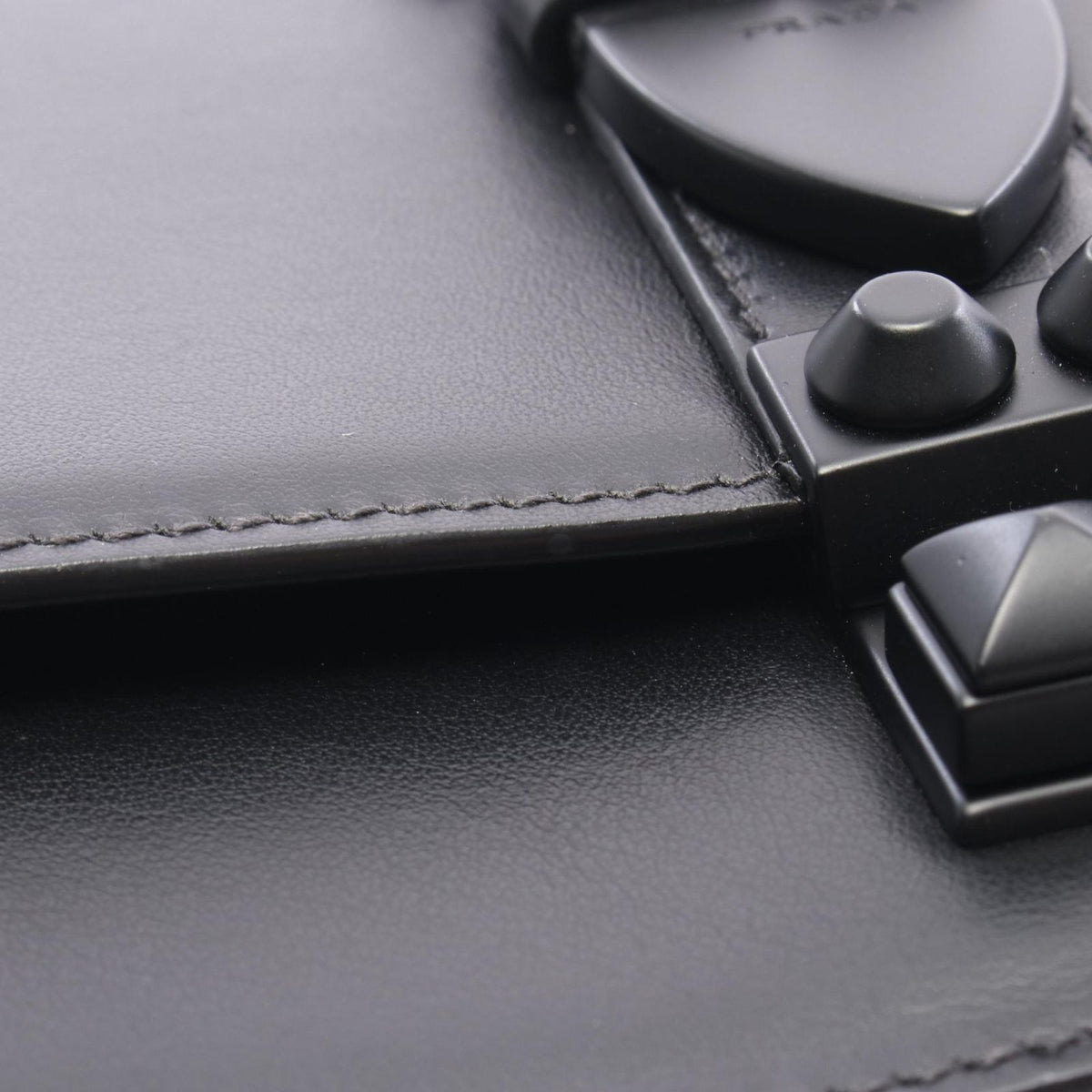 Prada Shoulder Bag City Calfskin Saffi Electra Studs Black Leather — view 7