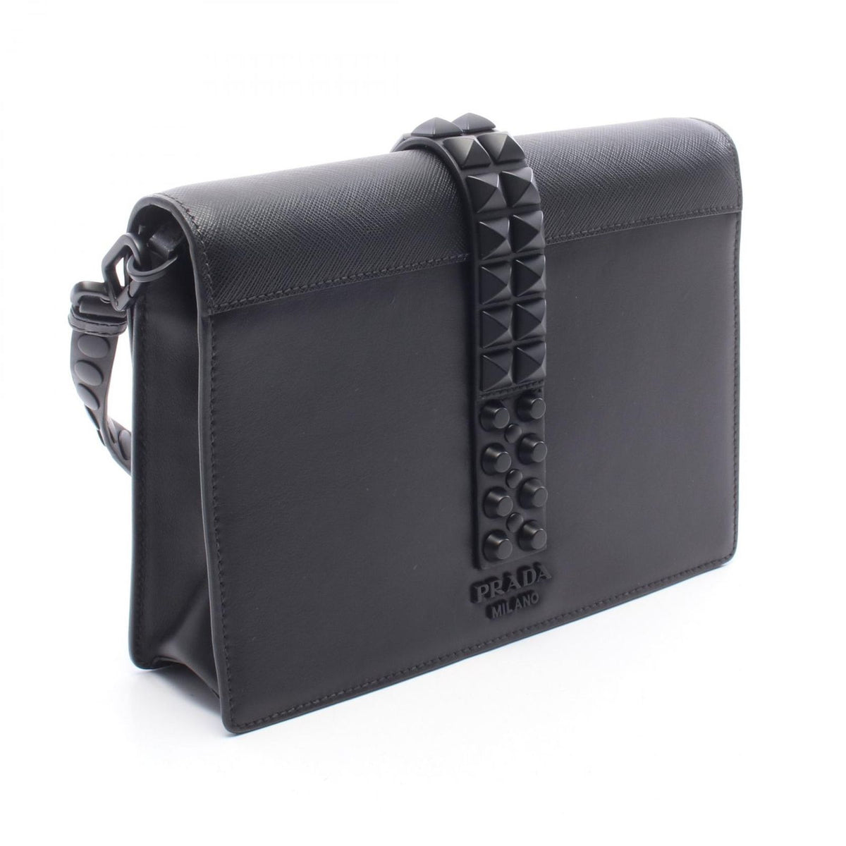 Prada Shoulder Bag City Calfskin Saffi Electra Studs Black Leather — view 2
