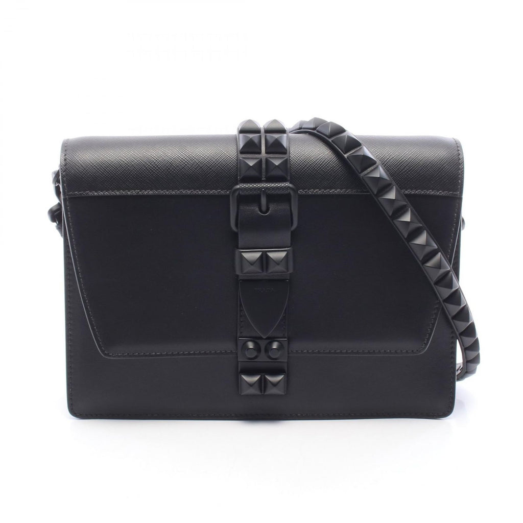 Prada Shoulder Bag City Calfskin Saffi Electra Studs Black Leather