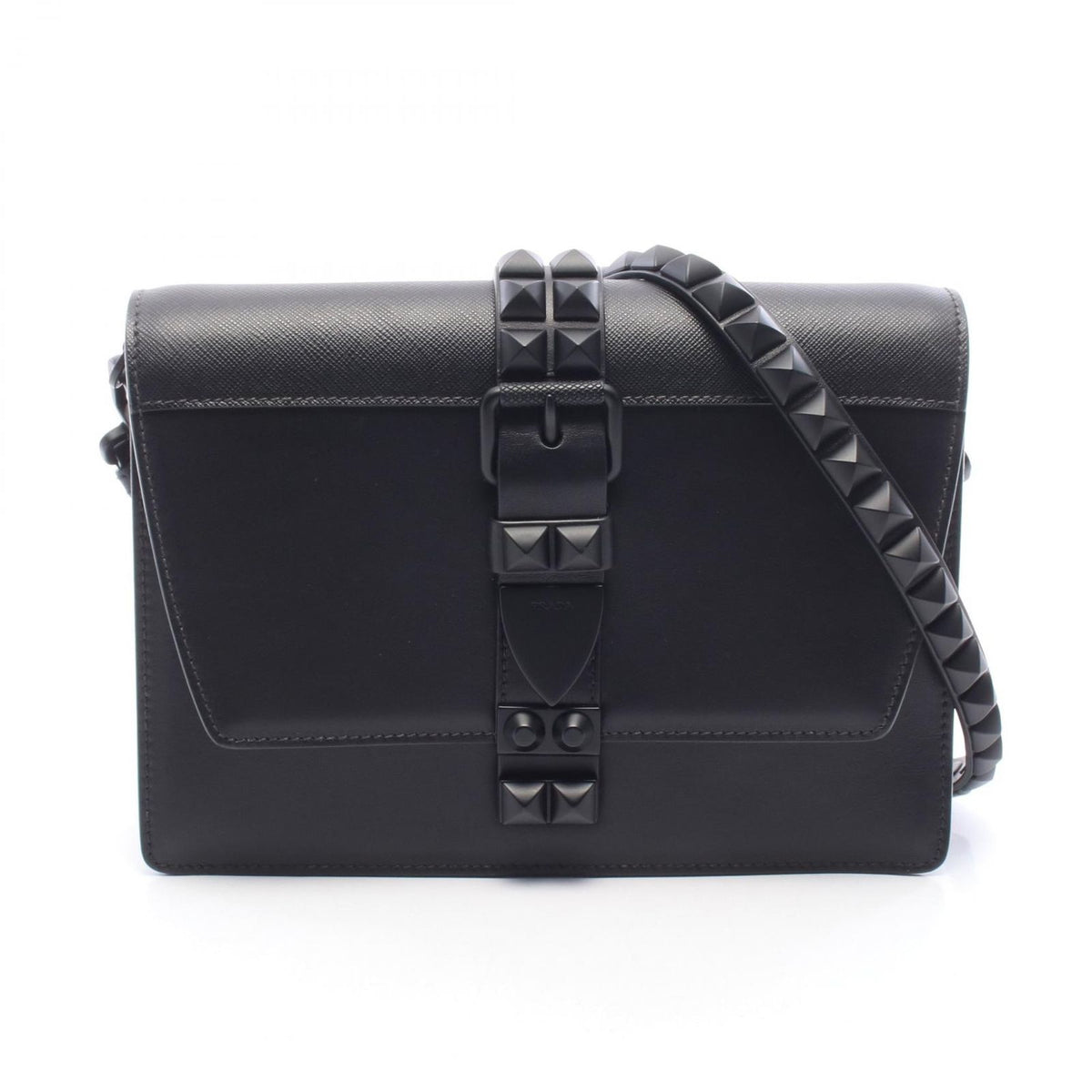 Prada Shoulder Bag City Calfskin Saffi Electra Studs Black Leather