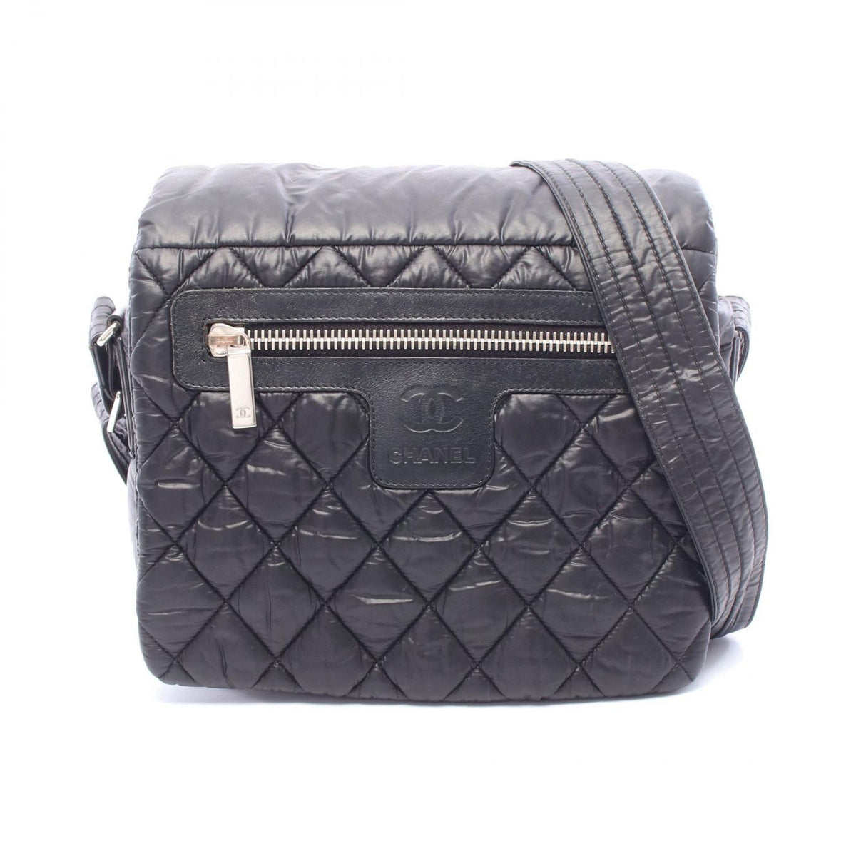 Chanel Shoulder Bag Coco Cocoon Small Messenger Black Nylon Leather PM