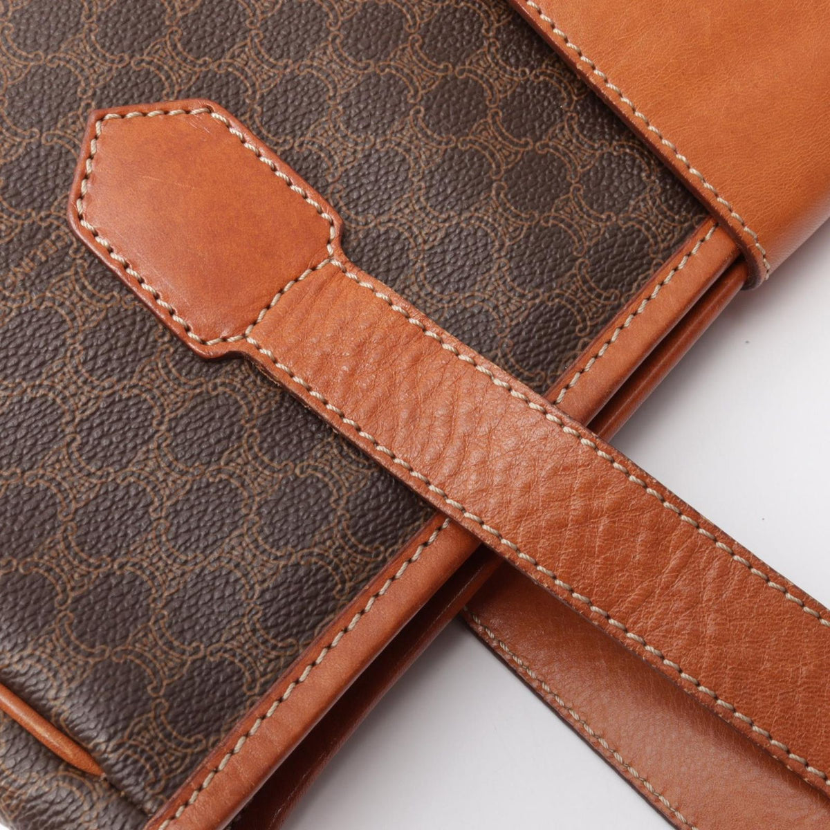 Celine Tote Bag Macadam Dark Brown Camel Leather — view 7