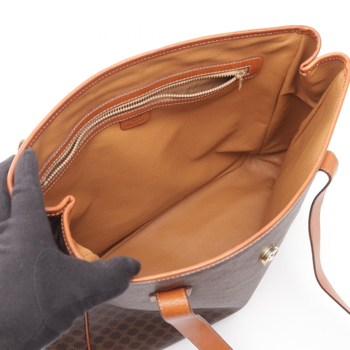 Celine Tote Bag Macadam Dark Brown Camel Leather — view 3