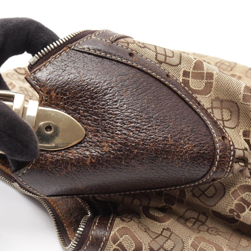 Gucci Shoulder Bag Horsebit Beige Brown Canvas Leather — view 7