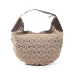 Gucci Shoulder Bag Horsebit Beige Brown Canvas Leather