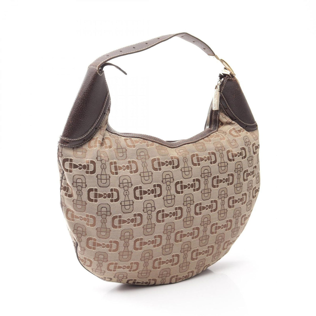 Gucci Shoulder Bag Horsebit Beige Brown Canvas Leather — view 2