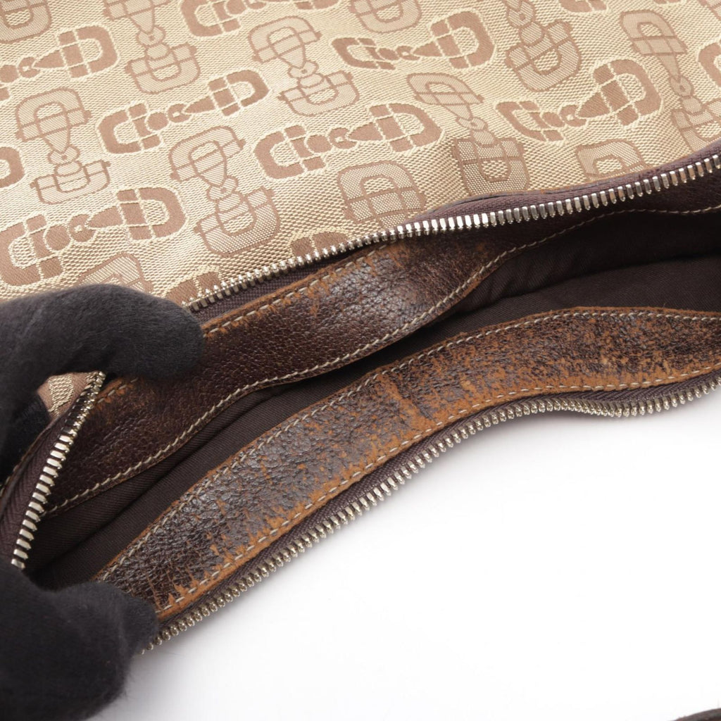 Gucci Shoulder Bag Horsebit Beige Brown Canvas Leather — view 8