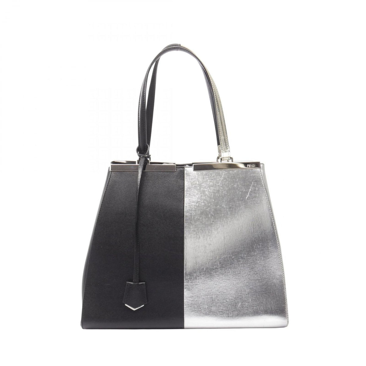Fendi Tote Bag Black Silver Leather