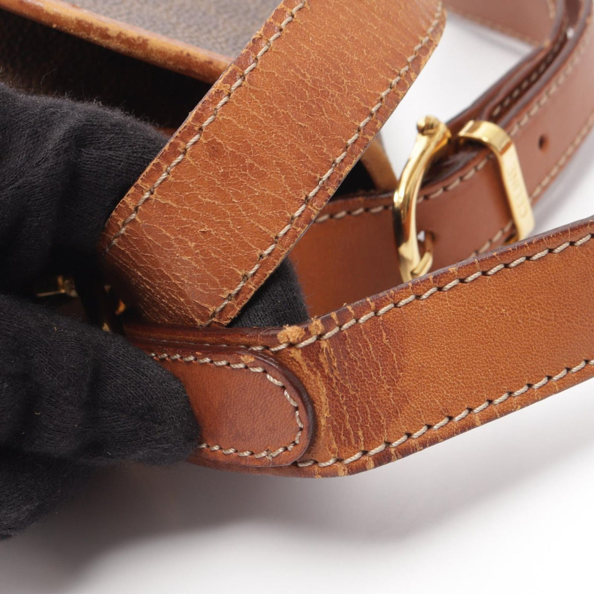 Celine Shoulder Bag Macadam Dark Brown Camel Leather Gancini — view 6