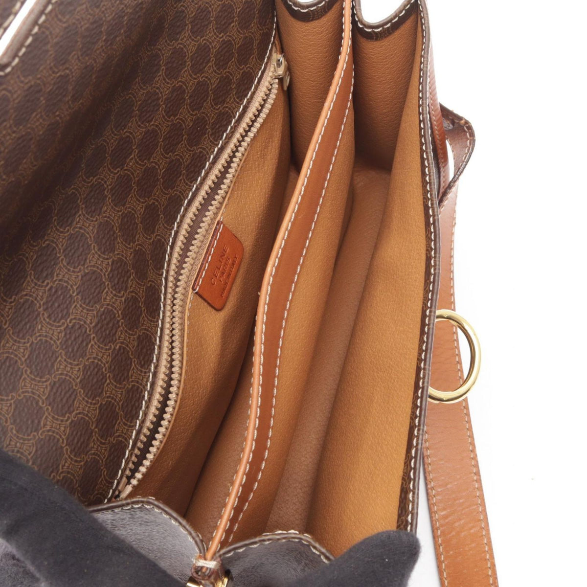 Celine Shoulder Bag Macadam Dark Brown Camel Leather Gancini — view 3