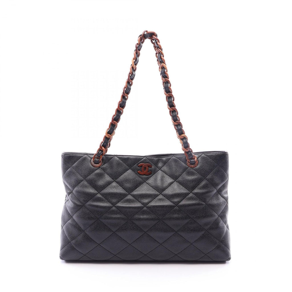 Chanel Tote Bag Quilted Black Brown Caviar Leather Chain