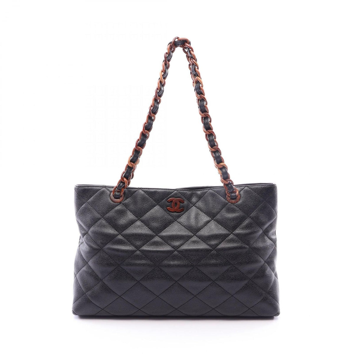 Chanel Tote Bag Quilted Black Brown Caviar Leather Chain