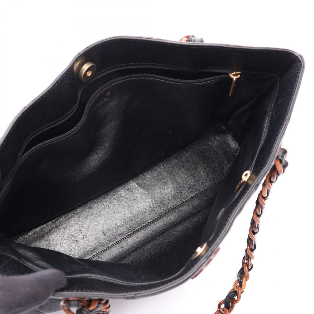 Chanel Tote Bag Quilted Black Brown Caviar Leather Chain — view 3