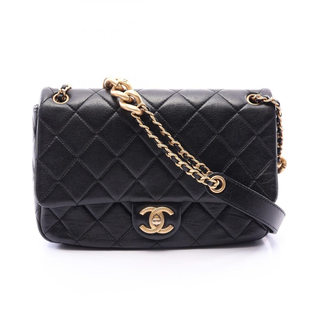 Chanel Shoulder Bag Quilted Flap Black Lambskin Chain