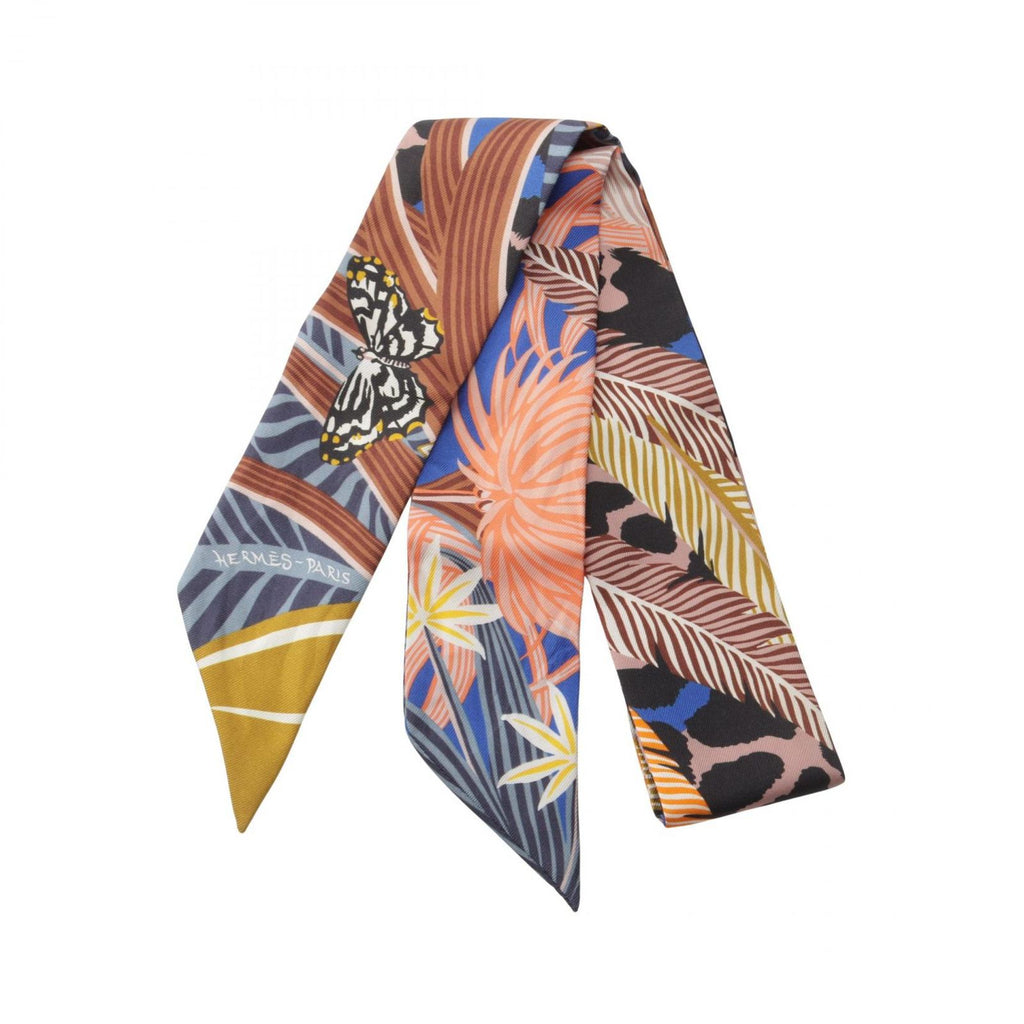Hermes Scarf Twilly Jaguar Quetzal Ribbon Silk